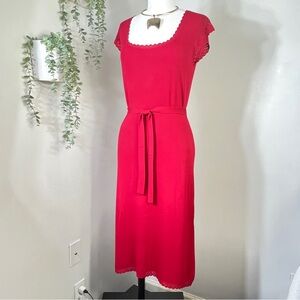 Max Studio Stretch Knit Dress Crochet Trimmed Square Collar Sleeve & Hem